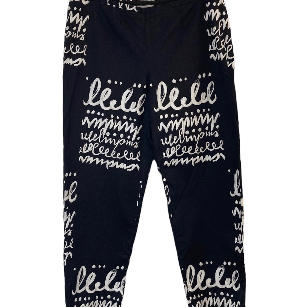 Liz Claiborne Womens Pants 14 Crop Black & White Cursive Writing 100% Cotton L
